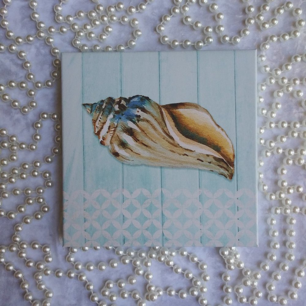 Nautical Sea Shell Canvas Home Decor 8 x 8